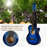 HOMCOM Pack guitare électrique kit guitare électrique avec sac, sangle, corde, médiators, câble, 96,5x35,8x8,5cm, bleu et noir(m-5)