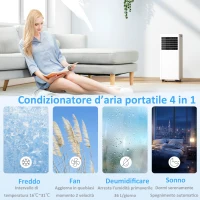 HOMCOM Condizionatore Portatile 7000 BTU, Unità 4-in-1 con Raffreddamento, Deumidificatore, Ventilatore, Modalità Notte(m-5)