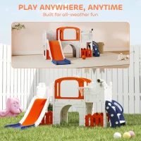 AIYAPLAY 7 in 1 Toddler Slide Set with Basketball Hoop, Climbing Frame, Telescope, Drawing Board, Storage Box, Orange(m-8)