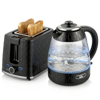 HOMCOM Kettle and Toaster Set, 1.7L 3000W Rapid Kettle with Limescale Filter, 2 Slice Toaster with 7 Browning Controls, Black(m-11)