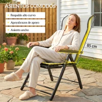 Outsunny Pack de 2 Sillas Plegables Reclinables de Jardín Exterior con Respaldo Alto Ajustable en 5 Posiciones Reposapiés Gris(m-6)