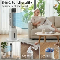 HOMCOM Przenośny klimatyzator, 3-w-1 klimatyzator parowy z 9-litrowym zbiornikiem na wodę, oscylacja 48°, 3 prędkości, 3 tryby, biały(m-4)