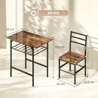 HOMCOM Ensemble table salle à manger avec 2 chaises, table de cuisine avec chaises pour 2 personnes, cadre en métal, marron(m-3)
