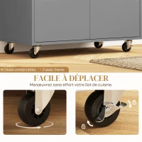 HOMCOM Desserte de cuisine sur roulettes, Îlot central cuisine tiroir étagère réglable support à épices et porte-serviette gris(m-7)