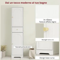 HOMCOM Armadietto Alto da Bagno Stretto con 2 Porte Arco Cassetto e Ripiani Regolabili Moderno 40x29,5x170 cm Bianco(m-6)