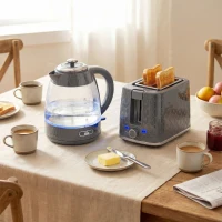 HOMCOM Kettle and Toaster Set, 1.7L 3000W Rapid Kettle with Limescale Filter, 2 Slice Toaster with 7 Browning Controls, Grey(m-2)