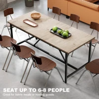 HOMCOM Prostokątny Stół Jadalniany dla 6-8 Osób, Nowoczesny Stół Kuchenny – Blat w Wyglądzie Drewna i Czarne Stalowe Nogi z Regulowanymi Nakładkami, 180 x 80 cm, Naturalny(m-4)