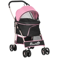 PawHut Passeggino per Cani 2 in 1 Pieghevole e Convertibile in Trasportino con 2 Guinzagli e Cuscino, Rosa(m-1)