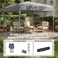 Outsunny Tonnelle pop-up barnum de jardin pliant anti-UV + sac de transport acier Oxford 2,95 x 2,95 x 2,55 m gris(m-5)
