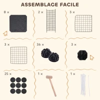 PawHut Enclos pour petits animaux, cage à lapin modulable 3 niveaux, 39 panneaux avec  rampes, en métal, 70 x 70 x 105 cm, noir(m-5)