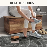 HOMCOM Cufăr de Depozitare pentru Interior 113L cu Capac Rabatabil, Cufăr Organizator pentru Living și Hol, Bancă cu Spațiu de Depozitare, Efect Lemn Maro(m-6)
