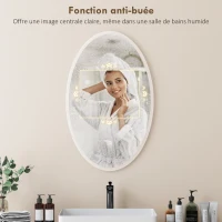 HOMCOM Miroir salle de bain avec éclairage 80 x 50 cm, miroir LED ovale, anti-buée, 3 couleurs lumière, dimmable, transparent(m-6)