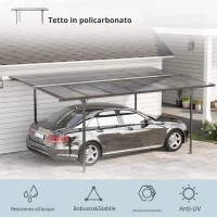 Outsunny Pergola rigida in alluminio e policarbonato, padiglione da giardino e carport 500 x 299 x 195/223 cm grigio(m-5)