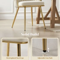 HOMCOM Velvet-Feel Dining Chairs Set of 2, Modern Upholstered Armchair with Knot Design and Golden Metal Legs, Accent Chair for Dining Room, Bedroom, Kitchen, Living Room, Cream(m-7)