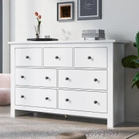 Madia credenza minimal portaoggetti con 7 cassetti, 152x40x88.5 cm, Bianco(m-1)