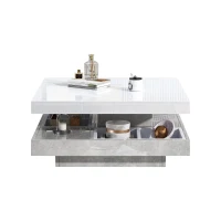 Tavolino da caffè lucido e girevole a 2 livelli con ripiano portaoggetti, 70x70x36 cm, Bianco(m-16)