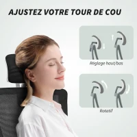 HOMCOM Chaise bureau ergonomique, fauteuil de bureau, accoudoirs relevables, soutien lombaire, appui-tête, 60x63x120cm, noir(m-6)