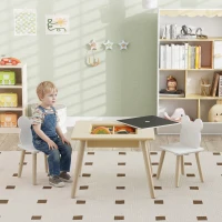AIYAPLAY Kindertisch mit 2 Stühlen, Kindersitzgruppe mit Stauraum bärförmiger Rückenlehne für 3-6 Jahre Kinder, Naturholz(m-2)