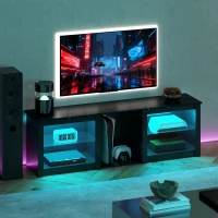 HOMCOM Meuble TV avec éclairage LED pour télévision jusqu'à 65 pouces, 160cm avec étagères en verre réglables, noir(m-10)