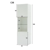 Vetrina per collezione con illuminazione LED e ripiano in vetro, 45x35x160 cm, Bianco(m-3)