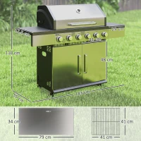 Grill gazowy 8500BTU, 6 palników ze stali, termometr, srebrny(m-3)