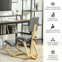 HOMCOM Silla Ergonómica de Rodillas con Respaldo Cojines Acolchados Marco de Madera para una Mejor Postura Oficina Gris(m-5)