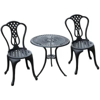 Outsunny 3 Piece Patio Bistro Set, Cast Aluminium Garden Outdoor Furniture Table and Chairs, Shabby Chic Style(m-23)