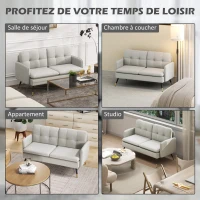 HOMCOM Canapé 2 places, canapé de salon, coussins, assise rembourrée, dossier capitonné, 139 x 68 x 80 cm, crème(m-7)