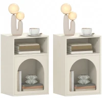 HOMCOM 2er-Set Nachttische, Nachttisch mit offenen Fächern, geschwungenes Design, 40 x 30 x 60 cm, Creme(m-8)