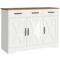 HOMCOM Aparador para Cozinha Móvel de Arrumação com 3 Portas de Celeiro 2 Gavetas e Prateleiras Ajustáveis 108x40x81 cm Branco