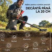 Outsunny Detector de Metale Pliabil pentru Adulți, Detector de Metale Aur Impermeabil IP68 cu Bobină, Display LCD, 4 Moduri, Geantă, Lopată, Căști, Tijă Telescopică Reglabilă, pentru Plajă și Grădină(m-5)