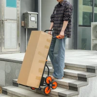 DURHAND Diable d'escalier pliable 120 kg 6 roues, diable demenagement en acier avec cordes télescopiques, 44x38x106,5cm, orange(m-10)