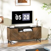 HOMCOM Meuble TV jusqu'à 65 pouces meuble télé bois avec compartiment ouvert et passe-câbles, effet marbre, 140x39x66cm, noyer(m-2)