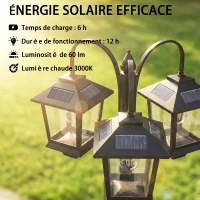 Outsunny Lampadaire extérieur solaire à 3 têtes, lampadaire jardin, éclairage LED, capteur automatique crépuscule à l'aube, noir(m-4)