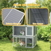 PawHut Clapier lapin extérieur cage à lapin 2 étages spacieux toit double ouverture plateau amovible 98x95x102,5cm gris(m-7)