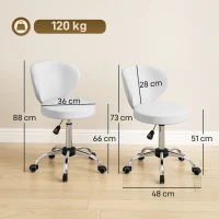 HOMCOM Sgabello con ruote in PU regolabile con schienale, Bianco(m-3)