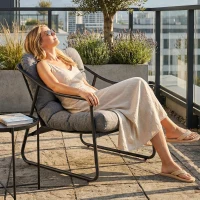 Outsunny Fotel ogrodowy z poduszką, nowoczesna sofa na balkon, maks. obciążenie 120 kg, ciemnoszary(m-7)