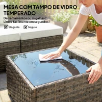 Outsunny Conjunto de Jardim Exterior de Rattan de 6 Peças com Cadeira de Canto, 2 Cadeiras sem Braços, Apoio para Pés e Mesa, Amarelo(m-7)