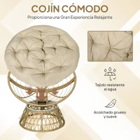 Outsunny Sillón Papasan Giratorio de Ratán Sintético con Cojín Carga 120 kg para Exterior Jardín Terraza 85x70x82 cm Amarillo(m-6)