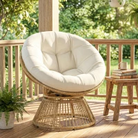 Outsunny Poltrona Papasan Rattan 360° Moon Chair con Cuscino Interni/Esterni, Bianco Crema(m-2)