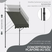 Outsunny Store banne autoportant manuel rétractable 1,5L x 1,2l x 2,1-3H m inclinaison réglable métal alu polyester gris foncé(m-4)