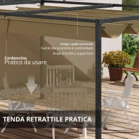 Outsunny Pergola retrattile 3 x 2 m struttura metallo epossidica anticorrosione telo poliestere 180 g/m² kaki(m-4)