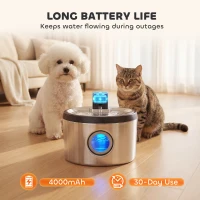 PawHut Fântână pentru pisici 4 L fără fir din oțel inoxidabil cu senzor de mișcare, 12 filtre, sistem dublu de filtrare, LED, Argintiu(m-4)
