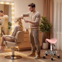HOMCOM Salon Saddle Stool, Rolling Saddle Chair for Massage, Spa, Clinic, Beauty, Hairdressing and Tattoo, Pink(m-8)