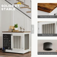 PawHut Cage pour chien cage chien intérieur avec 2 portes tableau noir pour chiens taille moyenne 20 kg 80 x 60 x 70 cm blanc(m-6)