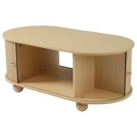Table basse ovale avec rangement et portes coulissantes, 100x50x40 cm, Couleur naturelle(m-7)