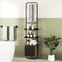 HOMCOM Étagère salle de bain rangement avec miroir, étagère de rangements avec étagères réglables et placard, 40x30x179cm, noir(m-10)