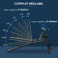 HOMCOM Bancă Multifuncțională Pliabilă cu Spătar Reglabil pe 7 Niveluri, Extensie pentru Picioare, Pernuțe și Benzi Elastice, Albastră(m-4)