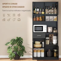HOMCOM Mobile cucina, credenza con cassetto, ante con chiusura ammortizzata, 80 x 35 x 180 cm, Nero(m-5)