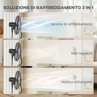 HOMCOM Ventilatore a Piantana 3 in 1 Oscillante con Nebulizzatore d'Acqua, Telecomando e Timer 9h, 45x38x130 cm, Nero(m-4)
